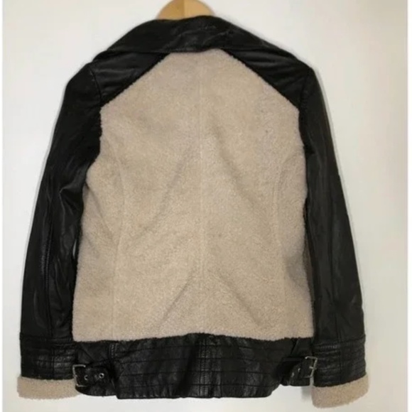 Slate & Willow Jacket Faux Sherpa Aviator Beige Black S - Picture 5 of 11